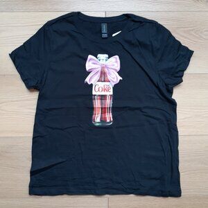 New Ladies Large - Diet Coke Bottle with Pink Coquette Bow - Black T-Shirt